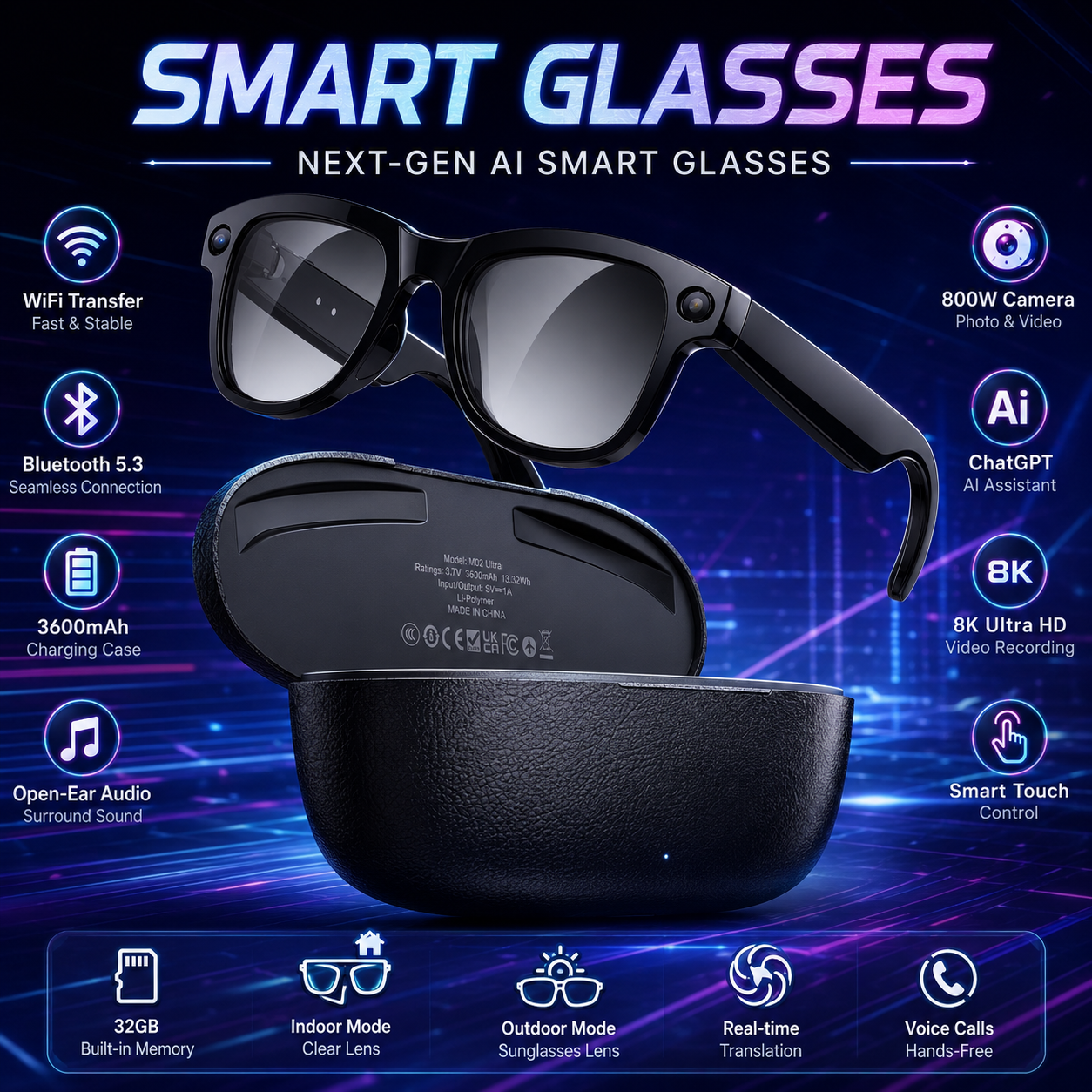 Smart Glasses Lens - 2026 New 32G Memory 800W 4K